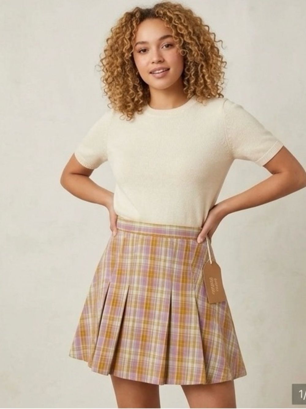Listicle Plaid A-Line Skirt in Yellow & Lavender Plaid